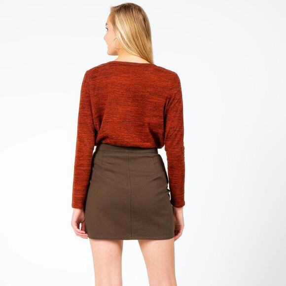 Francesca's Hensley Button Down Olive Green Moto Fall Boho Mini Skirt NWT Small - Picture 2 of 6